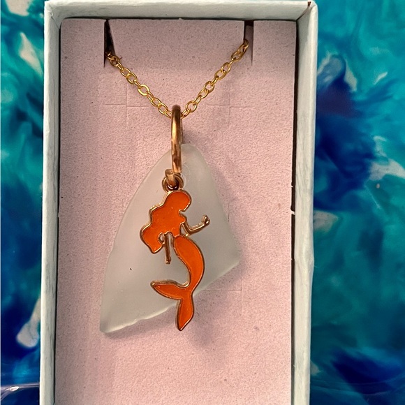 Hand Crafted Jewelry - Handmade Blue Sea Glass with Mermaid Necklace